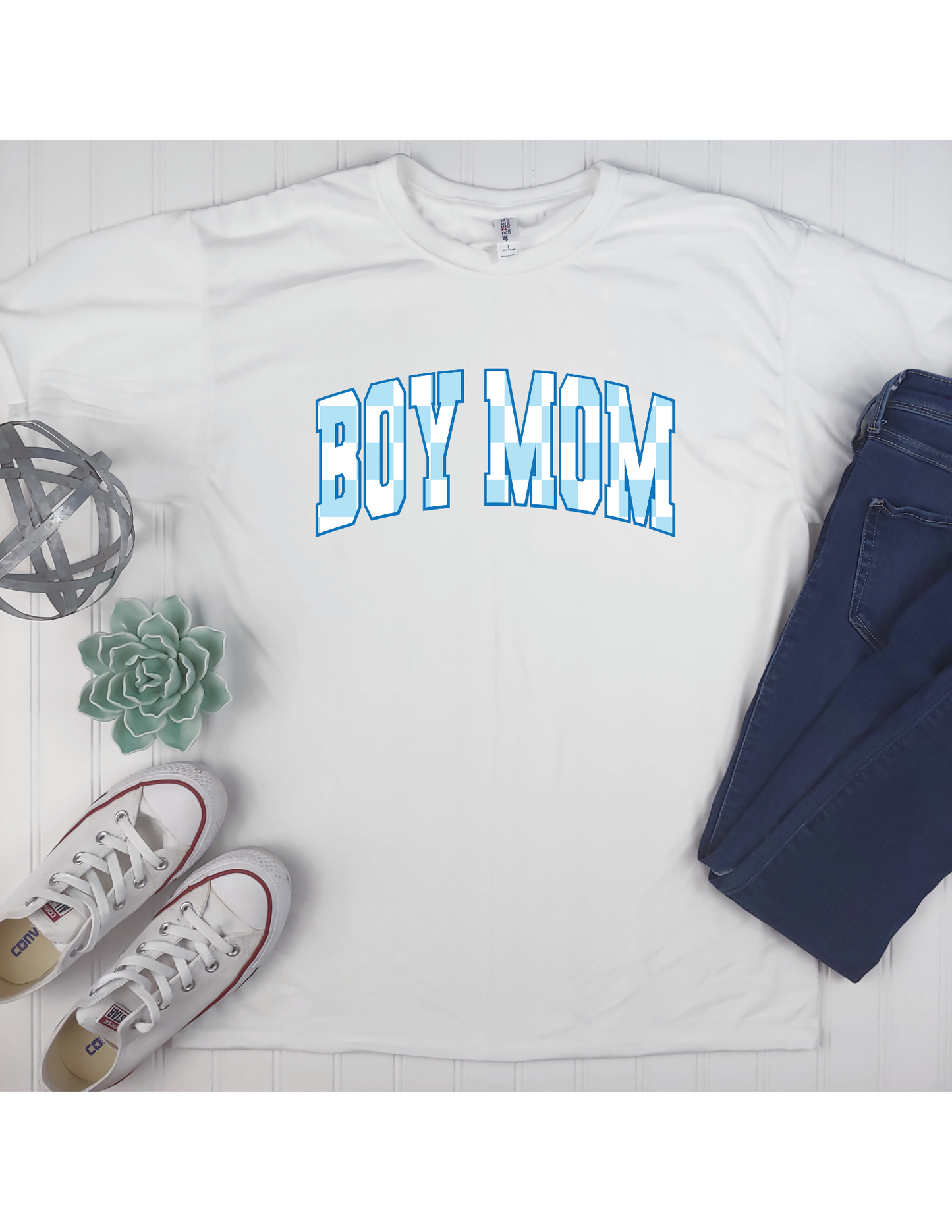 Blue Checkered Boy Mom